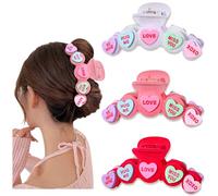 Pinzas para el pelo para el día de San Valentín para mujer, grandes, de 4.2 pulgadas, con diseño de corazón, antideslizantes, color rosa, corazón, San Valentín, accesorios para el pelo, regalos