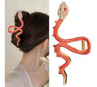 Pinzas para el pelo para el festival de primavera, color rojo, joya de serpiente, pinzas para el pelo de Año Nuevo chino, pasador de pelo de diamante, mandíbula de serpiente y rubí, accesorios para el
