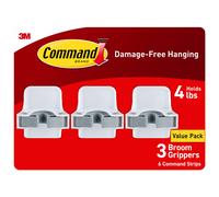 Pinzas para escoba y trapeador Command, 3 perchas y 6 tiras Command, soporte para escoba y trapeador de pared para colgar sin da os, organizador