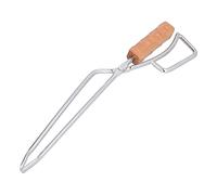 Pinzas para leña con mango de madera de haya, pinza de fuego de acero inoxidable, pinza resistente a altas temperaturas para carbón de chimenea, ideal para camping al aire libre,