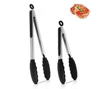 Pinzas para Parrilla, Pinzas de Cocina de Silicona de acero Inoxidable con Cierre de clic, 7 "y 9"