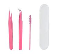 Pinzas para Pestañas, Kit de Extensión Pestañas con 2 Pinzas, Cepillo y Punta Recta y Curvada, para DIY