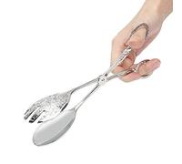 Pinzas para servir buffet de 9 "Pinzas para comida de cocina de plata de bronce Bronceado Bocaditos de metal real tallado Pinzas para ensalada Pinzas para pastel Pinzas para pan (Plata)