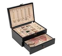 Pinzoveco Joyero para mujer, organizador de joyas de madera rústica para guardar aretes, anillos, collares, pulseras, alhajeros y organizadores de madera de estilo campo, negro