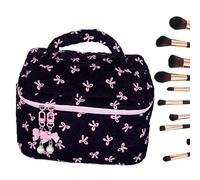 Piojos Florale - de maquillaje floral, de edredón de lindo estético, caja de soporte cosmético, organizador de almacenamiento de maquillaje reutilizable - cierres deslizantes, Negro