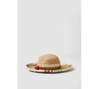 PIOMBO, Sombrero Beige De Tejido De Papel Con Pompones De Colores, Mujer, Beige, Talla: FASUL