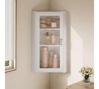 PioMue Armario esquinero de baño de Pared con botiquín, Puertas acrílicas y estantes Ajustables para baño y lavandería, Encima del Inodoro. White-33x33x59cm