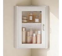 PioMue Armario esquinero Spaceving, Armario esquinero con Puertas de Vidrio Estriado, Unidad de Almacenamiento Mural con estantes Ajustables para baño, Cocina, lavadero. White-33x33x70cm