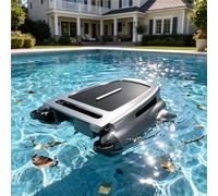 PioMue Robot de Piscina de Nueva generación, Skimmer Solar con Mayor duración de batería, Control Mediante aplicación Inteligente, Carga Dual Solar y eléctrica, Alcance de Limpieza de 200 m²