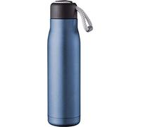 Pioneer Botella para bebidas de 500 ml, azul mate metalizado, botella de agua con aislamiento al vacío de acero inoxidable, a prueba de fugas, mantiene las bebidas calientes o frías