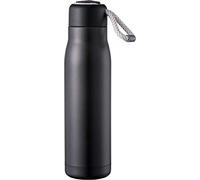 Pioneer Botella para bebidas de 500 ml, negro mate metalizado, acero inoxidable, botella de agua con aislamiento al vacío, a prueba de fugas, mantiene las bebidas calientes o frías