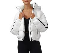 Pioneer Camp Chaqueta de invierno para mujer de 3/4 de manga, chaqueta puffer de grosor medio, chaqueta cropped corta, chaqueta de plumón con capucha repelente al agua, Blanco, L
