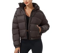 Pioneer Camp Chaqueta de invierno para mujer de 3/4 de manga, chaqueta puffer de grosor medio, chaqueta cropped corta, chaqueta de plumón corta impermeable con capucha, marrón, L