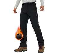 Pioneer Camp Pantalones de senderismo para hombre, forrados, de forro polar, impermeables, para invierno, con 3 bolsillos con cremallera, Negro , L