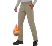 Pioneer Camp Pantalones de senderismo para hombre, forrados, de forro polar, impermeables, para invierno, con 3 bolsillos con cremallera, caqui, L