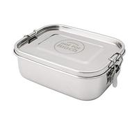 Pioneer Out For Lunch Fiambrera de acero inoxidable 800 ml con separador central, hermética, apta para horno, estilo bento, con cuchara-tenedor y pajita