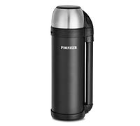 Pioneer Outdoor-Isolierflasche aus Hochwertigem Edelstahl mit Griff und Tasse 1,8 L Doppelwandig Auslaufsicher 8 Stunden Heiß Oder Kühl BPA Frei - Schwarz