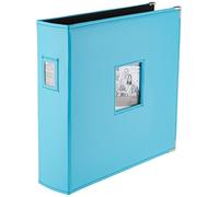 Pioneer Photo Albums Sewn Leatherette Inset Frame with Ribbon Closure Carpeta de Piel sintética Cosida de 3 Anillas, 30,5 x 30,5 cm, Color Brillante, Cuero, Azul Claro