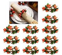 Pip Berry - Juego de 12 servilleteros de Acción de Gracias, servilleteros de cosecha, servilleteros de cosecha, hebilla de servilleta de bayas blancas para otoño, fiesta de otoño, decoración de