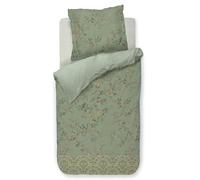 Pip Studio Amor De Dios - Juego de cama (percal, 155 x 220 cm), diseño de flores, pájaros, rayas, color verde