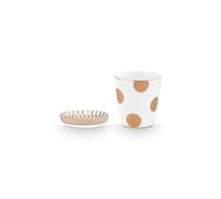 PIP STUDIO Dot Delight Taza sin asa y bandeja para té, color blanco y dorado, 230 ml