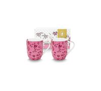 PIP STUDIO Juego de 2 tazas pequeñas con asa de 145 ml JOLIE Flowers Pink rosa