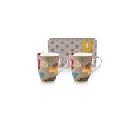 PIP STUDIO Set de 2 tazas con asa 350 ml Large BLOOMING TALES Fantasy Khaki camel