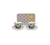 PIP STUDIO Taza de capuchino con platillo, juego de 2, 280 ml, BLOOMING TALES Fantasy Blue azul claro