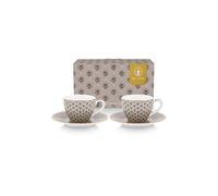 PIP STUDIO Taza de espresso con platillo, juego de 2, 120 ml, BLOOMING TALES Khaki camel