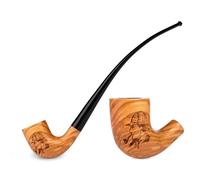 Pipa Churchwarden de 26 cm hecha a mano en madera de olivo | Diseño inspirado en las historias de Arthur Conan Doyle | Para filtro de 9 mm | Incluye bolsa de terciopelo | Solo para uso de tabaco
