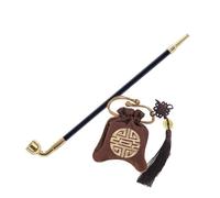 Pipa de Tabaco de latón de Estilo Antiguo Pipa Larga para Fumar Hecha a Mano con cazoleta de Cobre- Mango Recto- Regalo para Hombre con Colgante y Bolsa de Tela(20CM)
