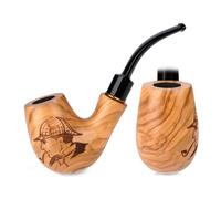 Pipa de Tabaco de Madera de Olivo, 13 cm | Grabado Historias de Arthur Conan Doyle, Para Filtro de 9 mm, Bolsa de Terciopelo