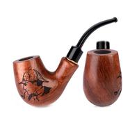 Pipa de Tabaco de Madera de Pera, 13 cm | Grabado Historias de Arthur Conan Doyle, Para Filtro de 9 mm, Bolsa de Terciopelo