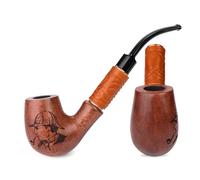 Pipa de Tabaco de Madera de Peral, 19 cm | Grabado Historias de Arthur Conan Doyle, Para Filtro de 9 mm. Incluye Bolsa de Terciopelo. Solo para Uso de Tabaco