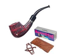 Pipa De Tabaco De Madera De Peral Con Flor， Pipa De Fumar Tallada A Mano- Compatible Con Filtro 9mm- Regalo Para Coleccionistas Y Principiantes- Con Soporte, Bolsa De Tela Y Caja De Regalo