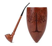 Pipa de Tabaco Larga CHURCHWARDEN de Madera de Pera, 33 cm | Grabado Árbol Mágico inspirado en Tolkien, Para Filtro 9 mm, Bolsa de Terciopelo, Solo para Uso de Tabaco