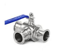 Pipe OD 3/4" 1" 1-1/4" 1-1/2" 2" SS304 Stainless Steel 3 Way Ball Valve T L Port Ferrule Type Fit 1.5" 2" Tri Clamp(38mm Ferrule 50.5,T type)