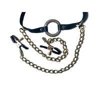 Pipedream Fetish Fantasy Series O-Ring Gag Nipple Clamps, Black & Silver, One Size