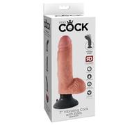 King Cock 7" Vibrating Cock with Balls, Light, 7 Zoll