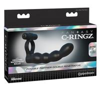 Pipedream Doble penetrador Fantasy C-Ringz Posable Partner, negro, silicona, 17,8 cm