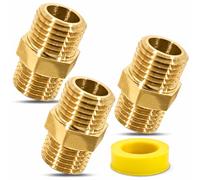 PipeSan Niple doble 3/8" en latón macizo - Pack de 3 unidades - Rosca macho BSP 3/8 hexagonal - Unión roscada para fontanería - Conector agua gas aceite aire comprimido - 10 bar 120 °C