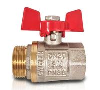 PipeSan Válvula de bola 3/4" DN20 PN30 - Latón niquelado - Rosca interior/exterior - Paso total - Maneta mariposa - Agua, gas y aceite - ISO 9001