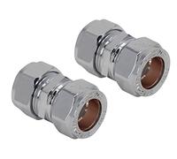 Pipestation Conectores rectos de compresión de 15 mm, paquete de 2 - Accesorios de fontanería de junta de compresión cromados para conectores de tubería de cobre - Montaje de tubería de compresión