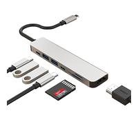 Pipestation Hub USB C (7 en 1) | Estación de acoplamiento de carga para portátil | Adaptador multipuerto con 4K HDMI 100W Entrega de energía USBC USBA y lector de tarjetas TF SD | Base Thunderbolt