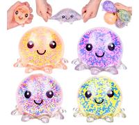 Pipihome 4Pcs Octopus Pelota Antiestres, Squishy Toys Kawaii Fluorescentes, Mini Juguetes Sensoriales, Squeeze Squishies para Niños y Adultos, Regalos Cumpleaños Colegio Niños (A)