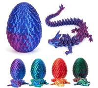 Pipihome Dragón Impreso en 3D en Huevo, Dragón Articulado Impreso en 3D, Juguete Fidget Dragón, Juguetes para Adultos, Juguetes de Dragón de Cristal Flexible para Autismo/TDAH (Purple)