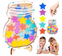 Pipihome Tarro de Recompensa con Estrellas, Reward Jar de Madera para Profesores, Recompensa para Aula Fomenta el Buen Comportamiento, Reward Jar Sistema para Niños, Aprender a IR al Baño (A)