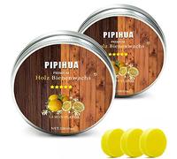 PIPIHUA Cera de Abejas Natural, Resistente Al Agua, Resistente A La AbrasióN, Para el Cuidado de Muebles de Madera, 2 X 100 g, Con 3 Esponjas (Limón)