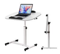 PIPIPOXER 60x40cm Escritorio con Ruedas, Mesa Ordenador con Bandas Antideslizantes, Mesa Auxiliar Plegable Escritorio Móvil Regulable en Altura 65-91cm, Mesa Escritorio Plegable para Hogar, Blanco