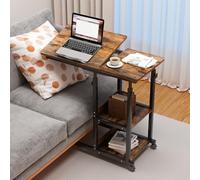 PIPIPOXER Mesa auxiliar para ordenador con enchufe y ruedas, escritorio portátil, altura regulable, madera 80 x 40 cm, 4 ruedas giratorias 360°